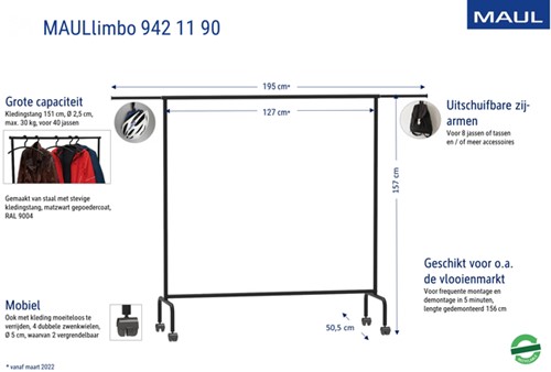 Garderoberek MAUL Limbo 156x126(tot 220)x50cm mobiel (zijarmen)