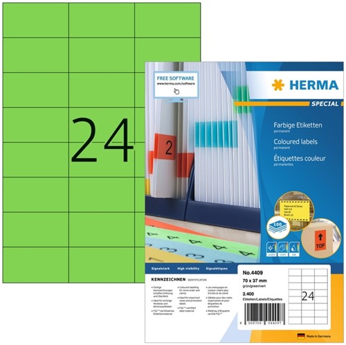 Etiket HERMA 4409 70x37mm 2400stuks groen