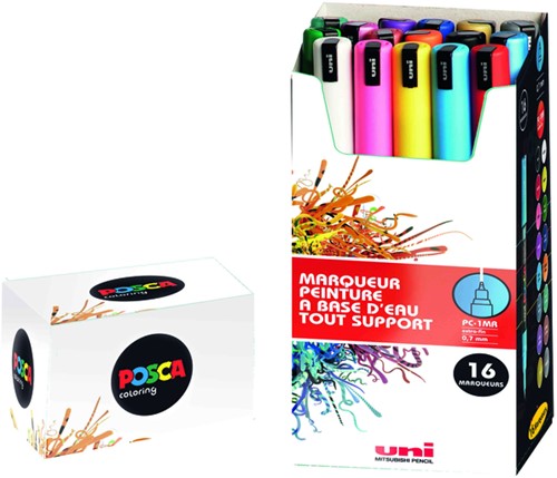 Verfstift Posca PC1MR extra fijn assorti set à 16 stuks