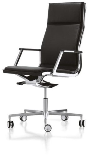 Directiestoel LUXY model Nulite thin-pad met hoge rugleuning, softseat lederen bekleding zwart LX01