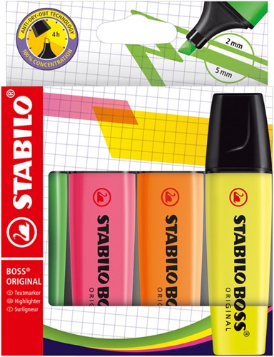 Tekstmarker STABILO Boss original assorti etui/4