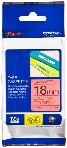 Brothertape TZE-441 18mm zwart op rood 